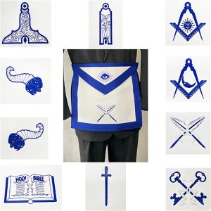 Masonic Officer Apron - Embroidered Apron with Officer Emblem - Satin, Gold N/T with RBL highlights, Adjustable Belt, Sr. Deacon